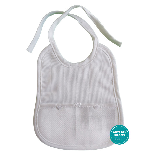 Piquet Baby Bib with Hearts  - Color White